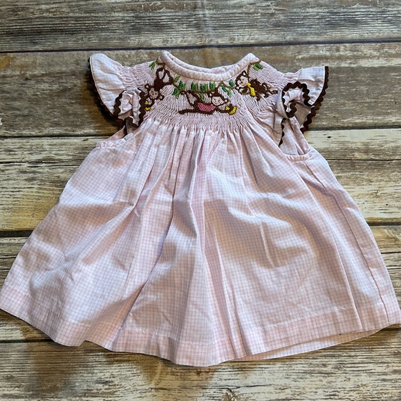 Candyland Other - Candyland Smocked Plaid Monkey Dress- Size 18 Months